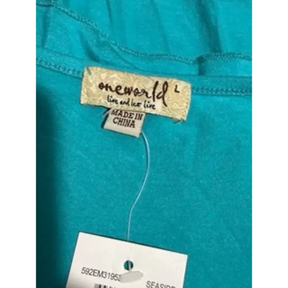 New World Turquoise Blue Sequin Sharkbite Tank Top Large NWT